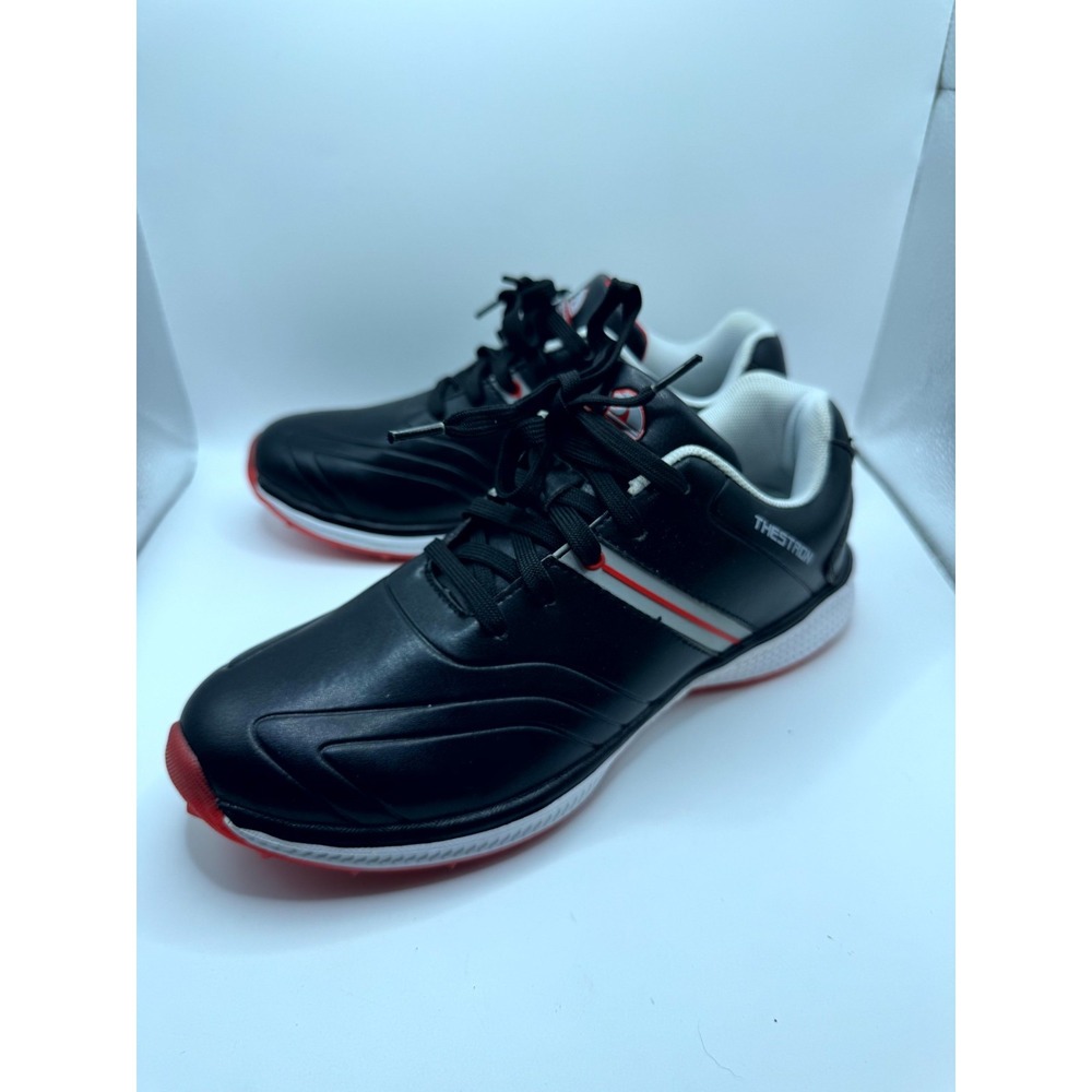 Thestron Men 8.5 Sneaker Black Leather Lace Up Spikeless Professional Golf Shoes
